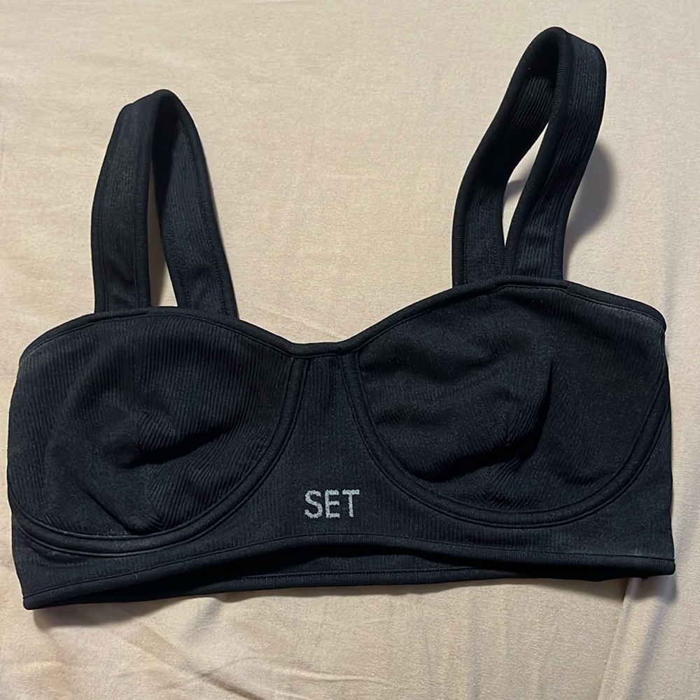 SET Active Black Ribbed Top